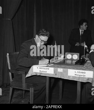 Primo turno Di Candidati Campionato del mondo di scacchi. A bordo di Smyslow Data: 26 Marzo 1956 Parole Chiave: Scacchi, round, tornei Foto Stock
