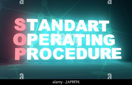 Acronimo Sop - Procedura Operativa Standard. Immagine concettuale aziendale. Rendering 3D. Illuminazione a lampadina al neon Foto Stock