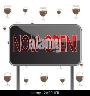 Segno di testo che mostra ora aperto. Il testo della foto di lavoro lascia la porta o le finestre non chiuse o bloccate in questo pannello di massa della scheda di tempo corrente palo metallico vuoto Foto Stock