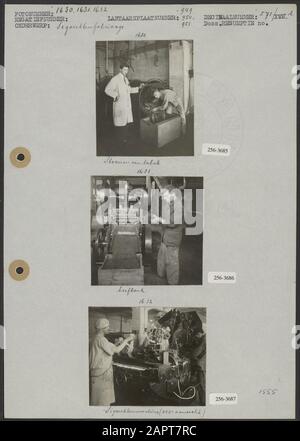 Produzione di sigarette Foto 1: Fumatore di tabacco (7x8,5 cm; sconosciuto) Foto 2: Kerfbank (8x8 cm; sconosciuto) Foto 3: Macchina per sigarette da vista frontale (7x8,5 cm; sconosciuto) Data: Parole Chiave non date: Macchine per sigarette, industria del tabacco Foto Stock