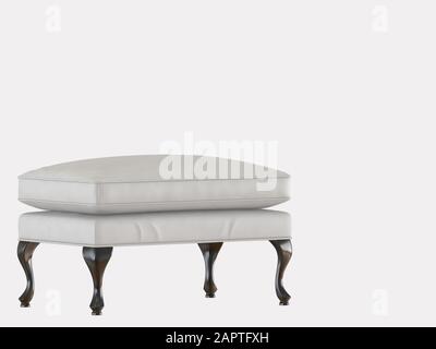 Pouf in pelle bianca con gambe nere su sfondo bianco, rendering 3d Foto Stock