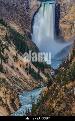 Le cascate di Yellowstone inferiore rotolano sopra la scogliera Foto Stock