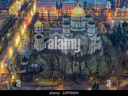 Cattedrale della Natività, ortodossa, crepuscolo, riga, Lettonia Foto Stock