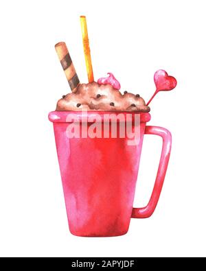 Illustrazione acquerello della tazza di caffè cute Foto Stock