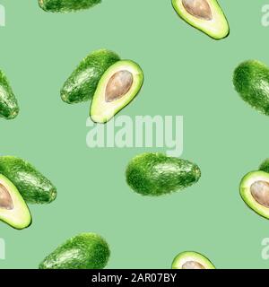 Avocado immagine acquerello senza cuciture motivo. Foto Stock