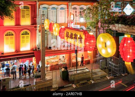 Singapore-22 JAN 2020：singapore chinatown cinese nuovo anno decorazione di strada vista chiara Foto Stock