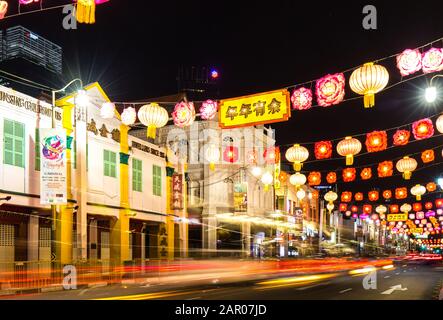 Singapore-22 JAN 2020：singapore chinatown cinese nuovo anno decorazione di strada vista chiara Foto Stock