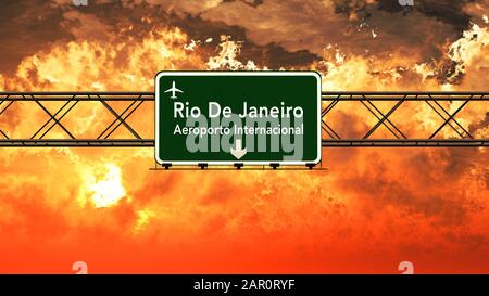 Rio De Janeiro Brasile Airport Highway Sign In An Amazing Sunset Sunrise 3d Illustration Foto Stock