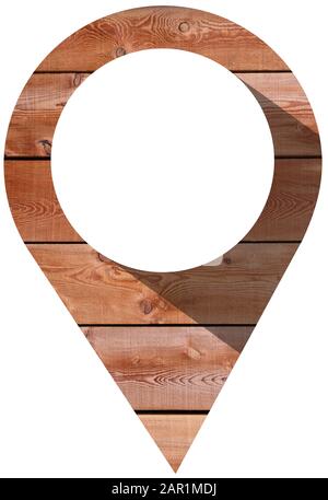 Icona a forma di pin in legno rustico Foto Stock