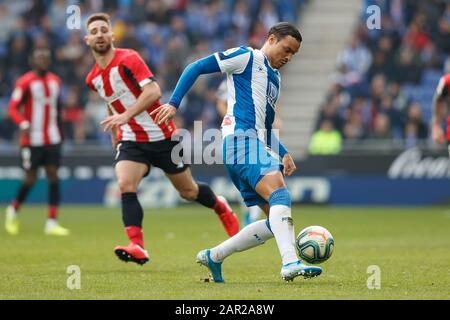 Barcellona, Spagna. 24 gennaio, 2020BARCELONA, SPAGNA - 24 GENNAIO:.Raul de Tomas di RCD Espanyol durante la partita Liga tra RCD Espanyol e FC Barcellona al RCD Stadium il 24 gennaio 2020 a Barcellona, Spagna. (Foto di DAX/ESPA-Images) Foto Stock