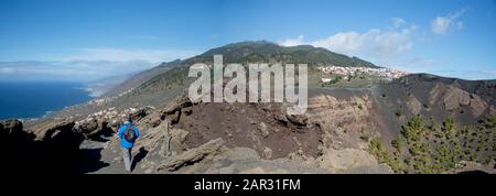 Vista panoramica del paesaggio vicino al vulcano Tenequia a la Palma, isola delle Canarie, Spagna Foto Stock