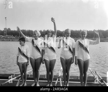 European Women's Rowing Championships 1966 al Bosbaan di Amsterdam Germania Est Data: 27 Agosto 1966 Località: Amsterdam, Noord-Holland Parole Chiave: Campionati, canottaggio Foto Stock