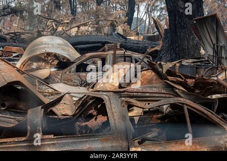 I Boscoscimani australiani sono all'indomani. Wingello, SW. Il fuoco si è verificato la notte del 4 gennaio Foto Stock