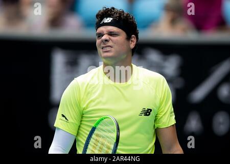 Melbourne, Australia. 26th Gen 2020. MILOS Raonic del Canada ha sconfitto Marin Cilic di, Croazia., . a Melbourne Park, Melbourne, Australia il 26 gennaio 2020. Foto Di Peter Dovgan. Credit: Uk Sports Pics Ltd/Alamy Live News Foto Stock