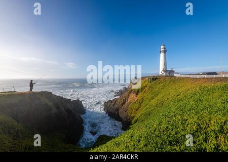 Mattina Al Faro Di Pigeon Point Foto Stock