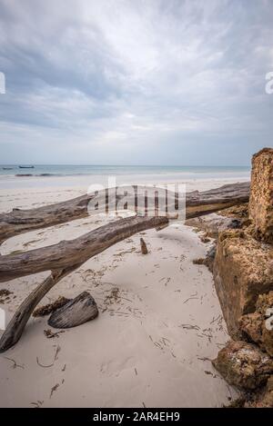 Watamu, Diani spiaggia paesaggio Kenya, Zanzibar, Tanzania masai maasai e bicicletta sulla spiaggia Foto Stock