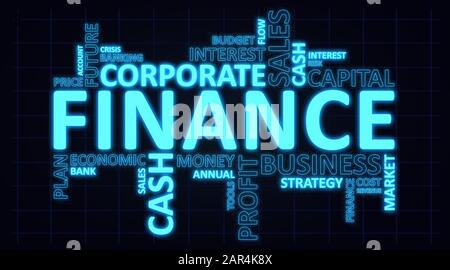 Wordcloud Di Parole Relative A Finanza E Business Background, Panorama Foto Stock