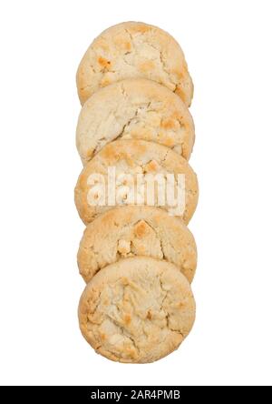 Biscotti al cioccolato bianco su bianco. Foto Stock