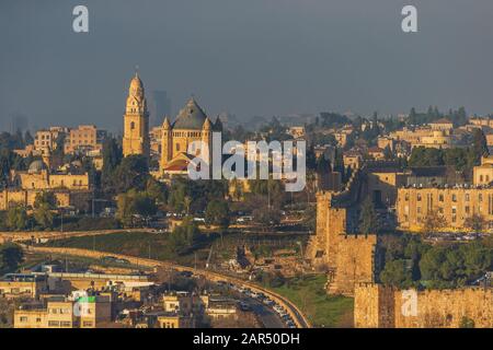 Città di Gerusalemme con l'Abbazia di Hagia Maria Sion Foto Stock