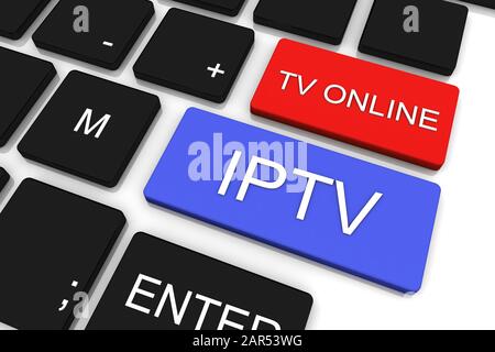 Rendering 3D . IPTV . Trasmissione televisiva online . Concetto di tecnologia Foto Stock