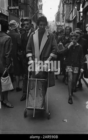 Dog Measure in Amsterdam, lady in Kalverstraat con il cane Data: 19 Ottobre 1962 Località: Amsterdam, Noord-Holland Parole Chiave: Signore, cani Foto Stock