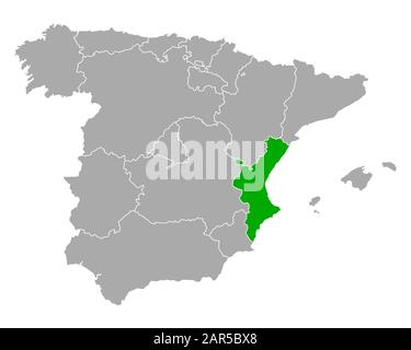 Mappa di Valencia in Spagna Foto Stock