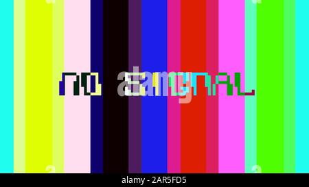 Nessun messaggio di segnale su sfondo colorato glitch, barre colori TV Foto Stock