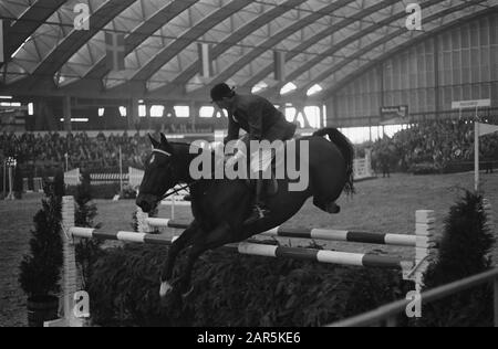 Jumping Amsterdam, caccia jumping concorso per il grande premio Olanda, [neg. Nr. 19] Maathuis (Ned) Data: 28 Ottobre 1962 Località: Amsterdam, Noord-Holland Parole Chiave: Equitazione, Sport Foto Stock