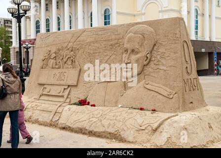 Monumento provvisorio del giorno della vittoria di sabbia Foto Stock