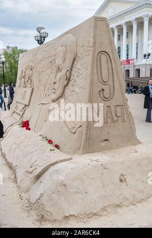 Monumento provvisorio del giorno della vittoria di sabbia Foto Stock