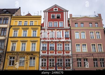 Case di locazione storica nella città vecchia di Wroclaw nella regione della Slesia in Polonia Foto Stock