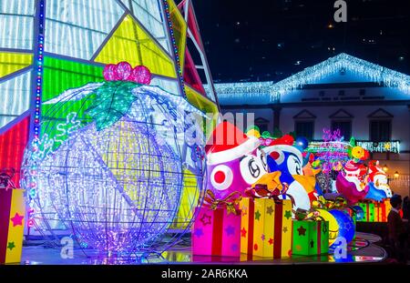 Installazione di luci a Macau durante il festival annuale di luci di Macau Foto Stock