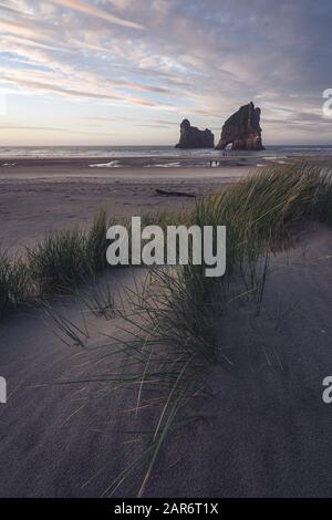 Alba a Wharariki spiaggia, Nuova Zelanda Foto Stock