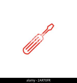 Icona Rossa Della Linea Del Cacciavite Su Sfondo Bianco. Illustrazione Vettoriale Stile Piatto Rosso Foto Stock