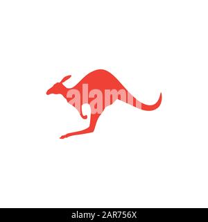 Icona Kangaroo Red Su Sfondo Bianco. Illustrazione Vettoriale Stile Piatto Rosso. Foto Stock