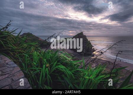 Moody Piha Beach, Nuova Zelanda Foto Stock