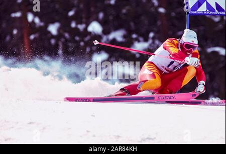 Pirmin Zurbriggen della Svizzera vince la medaglia di bronzo nello slalom gigante al FIS Alpine World Ski Championships 1989 Foto Stock