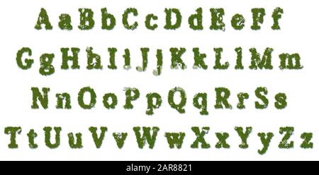 Lettere alfabetiche inglesi fatte con erba resa per scrivere il proprio testo. Dimensione 10000 pixel Foto Stock