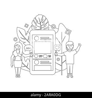 Illustrazione del vettore dei social media in stile linea Illustrazione Vettoriale