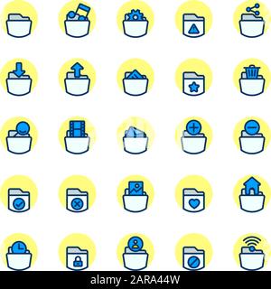 Gruppo di icone del contorno riempito di cartelle. Vettore e illustrazione. Illustrazione Vettoriale