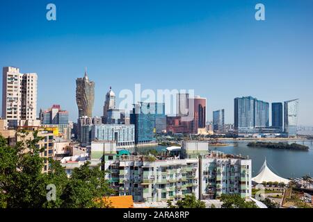 Lo skyline di Macau e' visto dalla Penha Hill. Macao, Cina. Foto Stock