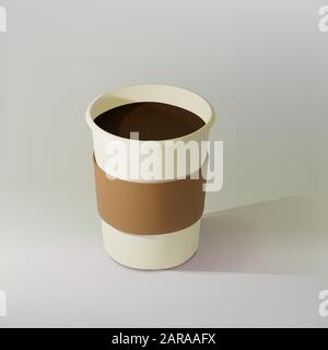 Carta realistico tazza di caffè. Mockup isometrica, tazze da caffè. Bicchiere monouso per bevande. Modello per prodotti, banner web e volantini. Vettore Illustrazione Vettoriale