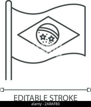 Bandiera del brasile pixel Perfect Linear icona. Simbolo di stato. Costellazione sopra Rio de Janeiro. Illustrazione personalizzabile a linee sottili. Simbolo del contorno. Vettore Illustrazione Vettoriale