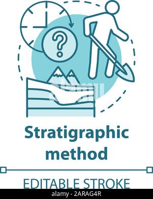 Icona del metodo stratigrafico. Scavi archeologici, strati storici. Studio di rocce sedimentarie e stratificate. Vettore isolato contorno RGB col Illustrazione Vettoriale