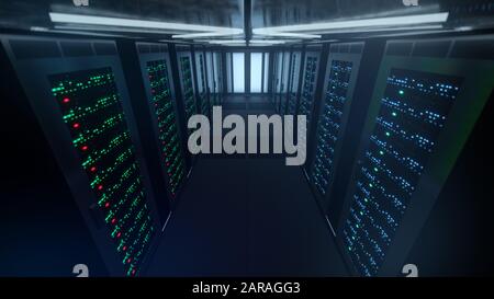 Server dati presso il data center aziendale - Illustrazione 3D Foto Stock