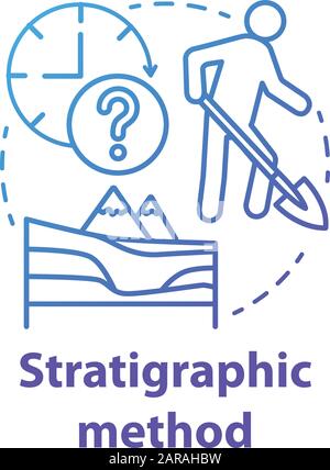 Icona del metodo stratigrafico. Scavi archeologici, strati storici. Studio di rocce sedimentarie e stratificate. Vettore isolato contorno RGB col Illustrazione Vettoriale
