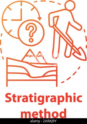 Icona del metodo stratigrafico. Scavi archeologici, strati storici. Studio di rocce sedimentarie e stratificate. Vettore isolato contorno RGB col Illustrazione Vettoriale