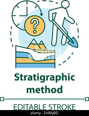 Icona del metodo stratigrafico. Scavi archeologici, strati storici. Studio di rocce sedimentarie e stratificate idea sottile linea illustrazione. Vec Illustrazione Vettoriale