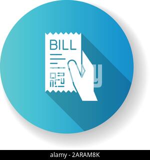 Icona a forma di glifo a forma d'ombra lunga di disegno blu di Bill of Exchange. Controllo stampato. Avviso di pagamento. Conferma di acquisto, prova. Cassa ricevuta, cassa-memo. S Illustrazione Vettoriale