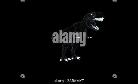 Dinosauro Trex ologramma Wireframe. Bel rendering 3D su sfondo nero Foto Stock